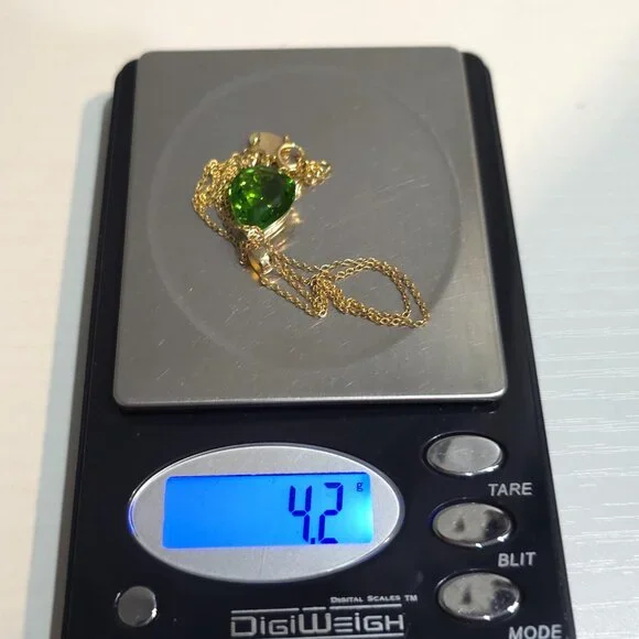 18 Inch Gold Over Sterling Silver Green Glass Gem Necklace A741 - Picture 8 of 8